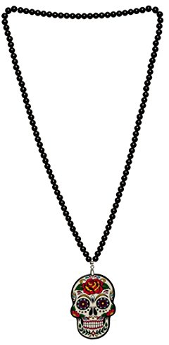 Amakando Totenkopfanhänger Kette La Catrina Collier Dia de los Muertos Halskette Sugar Skull Schmuck Mexikanisches Totenfest Halloween Amulett Tag der Toten