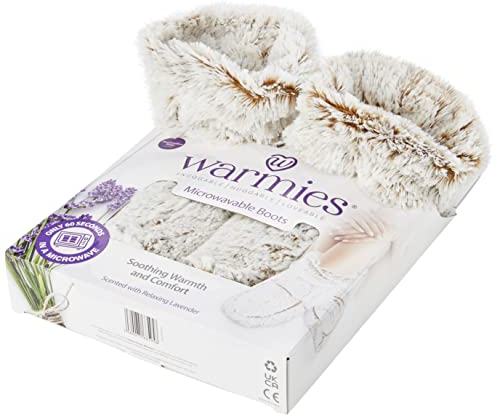 Warmies Bottes chauffantes pour femme avec lavande séchée française, chaleur et confort apaisants, taille unique, couleur beige guimauve