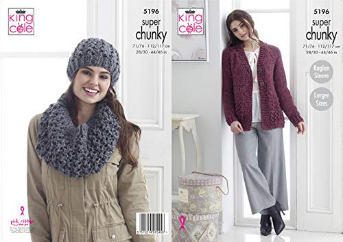 King Cole 5196 Strickmuster für Damenjacke, Mütze und Kutte in großem Wert, super grob, Stormy