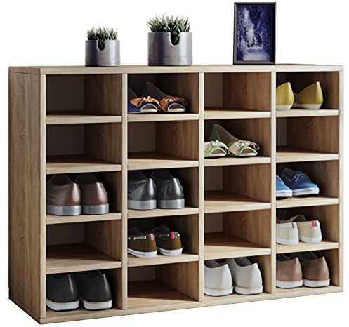 VCM Holz Schuhregal | Maße ca. H. 99 x B. 92 x T. 33 cm | Schuhkommode mit 20 Fächer | Schuhschrank - Hinsol XL Sonoma-Eiche