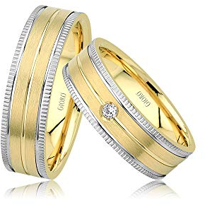 GIORO Bergamo Eheringe Trauringe Hochzeitsringe massiv Bicolor Gold *handgefasste Brillanten* Paarpreis Echtes Gold (18 Karat (750) Bicolor)