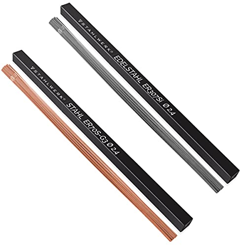 Jeu de baguettes à souder STAHLWERK ER70S-G3 acier & ER307Si acier inoxydable fortement allié Ø 2,5/2,4 x 500 mm chacun 1 kg métal d'apport WIG, Boîte de rangement incluse