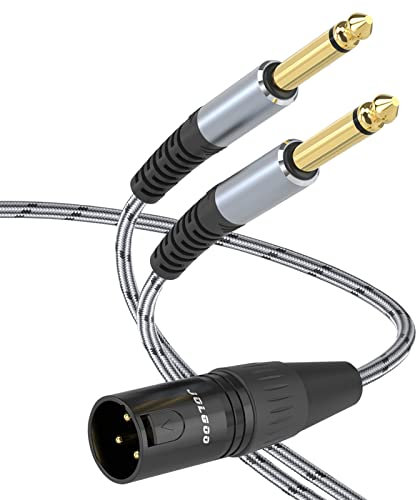 JOLGOO XLR Male to Dual 1/4 TS Mono Y Splitter Microphone Cable, XLR Male to Dual 6.35mm TS Y Adapter Cord, 2 Meters