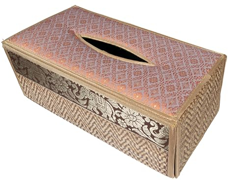 CCcollections Handgefertigte Reed Taschentuchboxabdeckung - Rechteckige Taschentuchbox Fügt Einen Raffinierten Akzent Zu Ihrer Wohnkultur Hinzu - Ideal Für Wohnzimmer Oder Büros (D Gold)