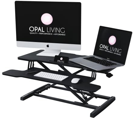 Opal Living Medium 32 Black Standing Desk Converter with Keyboard Raiser - Portable Adjustable Desk Riser - Stand Up Desk Converter
