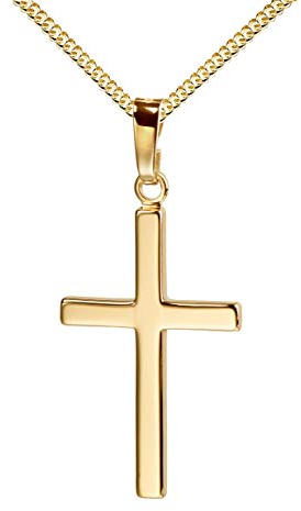 JEVELION Kreuz-Anhänger mit Panzer-Kette für Damen, Herren und Kinder als Ketten-Anhänger mit Kette 333 Gold 8 Karat Hochglanz mit Schmuck-Etui