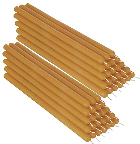 NKlaus 50x gelb Bienenwachs 21cm rußfrei Handarbeit Tafelkerze Ritualkerze Tropfkerzen 36342