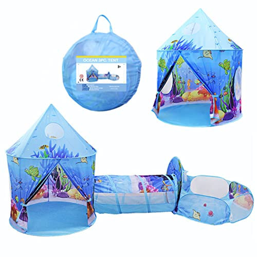 Benebomo 3 in 1 spielzelt mit Tunnel, kinderzelt mit Tunnel,Blue Ocean Kinderzelt,krabbeltunnel mit Zelt, großes Gartenspielhauszelt,Mädchen drinnen und draußen