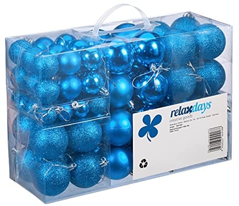 Relaxdays Weihnachtskugeln 100er Set, Weihnachtsdeko, matt, glänzend, glitzernd, Christbaumkugel, 3, 4 & 6cm, 10027269_136 Petrol-blau