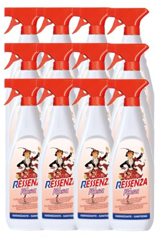 Olè Ressenza Detergente Profumato 750 ml - Profumatore Ambiente 5 in 1 Spray Igienizzante Multiuso per Pavimenti e Superfici - Profuma, Igienizza, Deodorizza, Deterge e Spolvera - Rosa (12 Unità)
