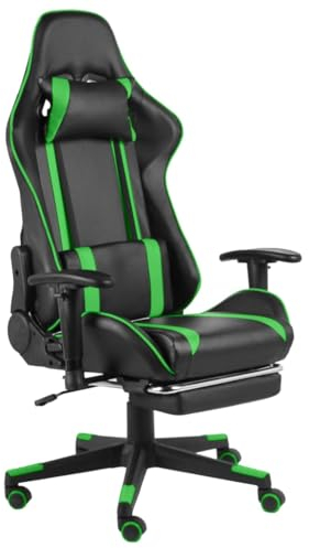 vidaXL Silla Gaming Giratoria con Reposapiés Asiento Sillón Mobiliario Ajustable Estudio Escritorio Videojuegos Oficina Despacho Ordenador PVC Verde