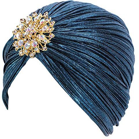 EORUBE Damen Turban Hut mit Kristall Brosche Exotisch Indischer Turban Hut 1920s Damen Fasching Kostüm Accessoires (Brosche Stil 1 - Türkis)