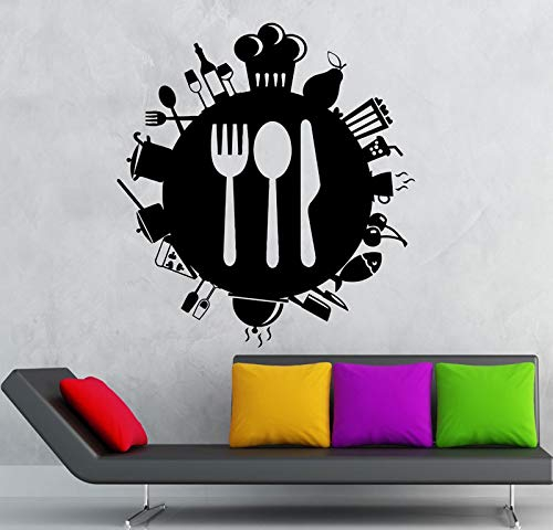 QIANGTOU Ustensiles de Cuisine personnalisés Couverts Nourriture icône Vinyle Autocollant Cuisine Restaurant décor à la Maison Mur Autocollant 42x46cm