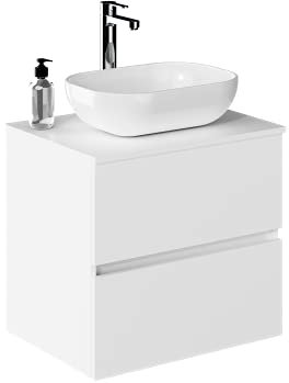 Baikal Mueble de Baño Onyx, 2 cajones, suspendido en Pared, con Lavabo cerámico. Mueble Montado, Melamina 16,Mueble F46 + Top + Lavabo 60 cm Blanco