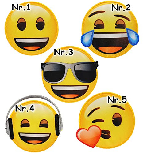 alles-meine.de GmbH 3 Stück Bügelbilder - Emoji - lacht/lachendes Gesicht - Verschiedene Motive - jeweils 6,7 cm * 6,7 cm - Applikation & Aufnäher - gewebter Flicken - Bü..