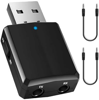 iJiZuo Adaptador Bluetooth USB 5.0, con Audio Inalámbrico 3.5MM Cable, Transmisor Receptor Bluetooth 3-en-1, para PC/TV/Auriculares/Altavoces/Radio(Negro)