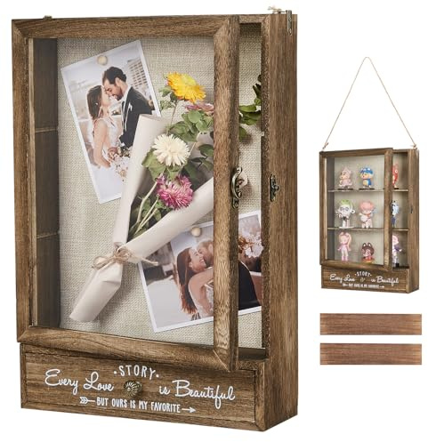 41x21cm Groß Schaukasten Mit Abnehmb. Fächern & Schublade + Sammelschlitz. Tiefe Vitrine für Erinnerungen - Ideal als Hochzeitsdeko, Einzugsgeschenk oder Wohnaccessoire