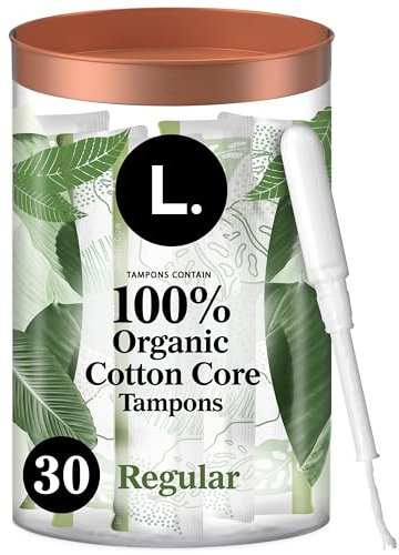 L. Cotton Tampons Regular Absorbency, Free from Chlorine Bleaching, Pesticides, Fragrances, or Dyes, 30 Count