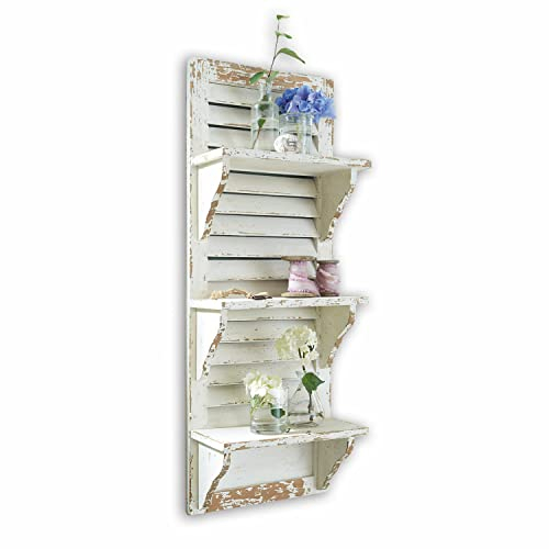Loberon Wand-Regal Morclerey, Reizvolles Shabby-Flair, Landhaus-Stil, Rückwand im Lamellenlook, mit Antik-Finish, Konsole, Kiefernholz, Tannenholz, antikweiß