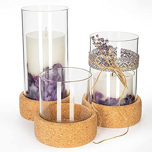 Tuuters 3er Windlicht-Set aus Borosilikatglas mit Untersetzer (Kork)