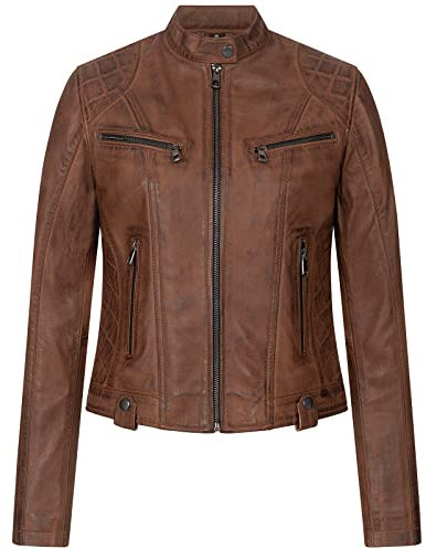 Rock Creek Damen Lederjacke Biker Jacke Echtleder Motorradjacke Leder Jacken Damenjacke Stehkragen Winterjacke Übergangsjacke D-481 Hellbraun XL