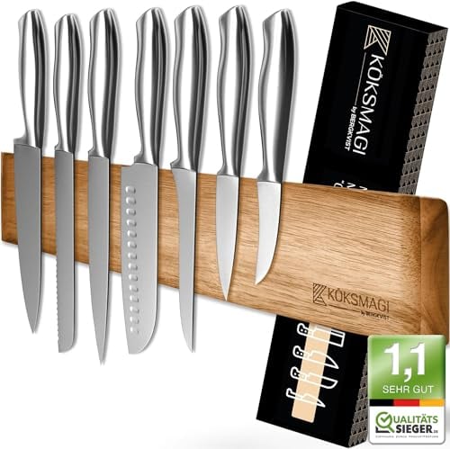 KÖKSMAGI® Magnetleiste Messer OSKAR (50 cm) - magnetische Messerleiste aus Holz mit extrem starkem Magnet für schwere Messer - selbstklebend (3M Klebeband) & mit Zubehör zum Bohren