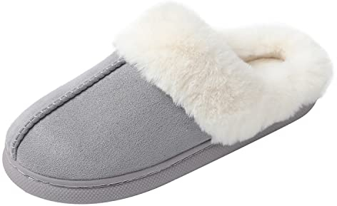 JOMIX Lammfell Damen-Hausschuhe Warme Plüsch Gefüttert Pantoffeln Bequeme Slippers Rutschfeste Puschen Indoor (Dunkelgrau 41 EU)