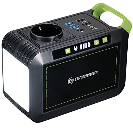 Bresser Station d'alimentation Mobile 88,8 Wh, 6 Ah/14,8 V avec Batterie Lithium-ION de qualité supérieure, Ports USB, AC et CC et Grande Lampe LED