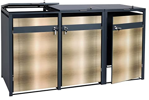 3er Mülltonnenverkleidung HWC-J82, Mülltonnenbox, erweiterbar, Metall 80kg, anthrazit - Gold