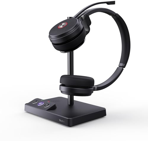 Yealink WH62 kabellos DECT Kopfhörer Teams Zertifiziert, Stereo Büro-Headset für Tischtelefon und Computer-Softphone, Mikrofon mit Rauschunterdrückung, 14 Stunden Sprechzeit, 160M Wireless Reichweite