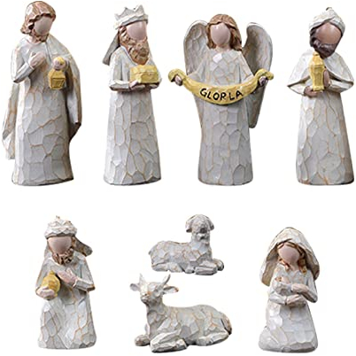 Shenrongtong Weihnachtskrippen-Set, 10-teiliges Harz-Krippenfiguren-Set für Weihnachtsdekorationen im Innenbereich, Krippenfiguren-Set der Heiligen Familie
