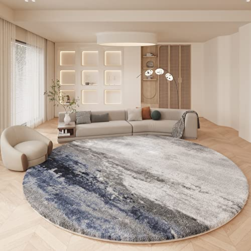 Tospass Teppich Rund 80 cm Hochflor Grau Dunkelblau Teppiche Wohnzimmer Kurzflor Flauschig Weich Teppich Waschbar Modern Boho Teppich für Schlafzimmer Deko Kinderzimmer Küche Outdoor Carpet