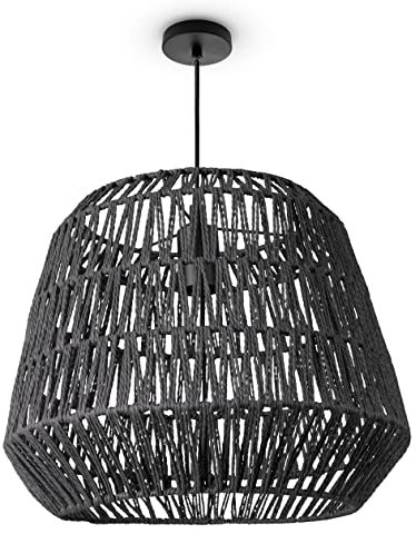 Paco Home Pendelleuchte Wohnzimmer Boho Korbleuchten Pendellampe Rattan Hängeleuchte Esszimmer Lampe Papier E27, Lampenart:Pendelleuchte - Typ 9, Farbe:Schwarz (Ø40cm)