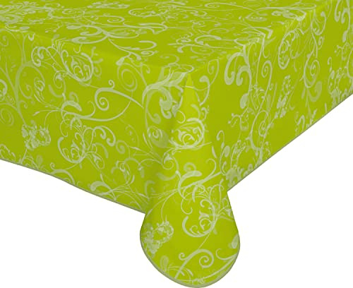 Wachstuch Tischdecke abwischbar rutschfest mit Paspelband Eckig Rund Oval, Motiv Farbe Größe wählbar (Ranke Grün, Rund 140 cm)