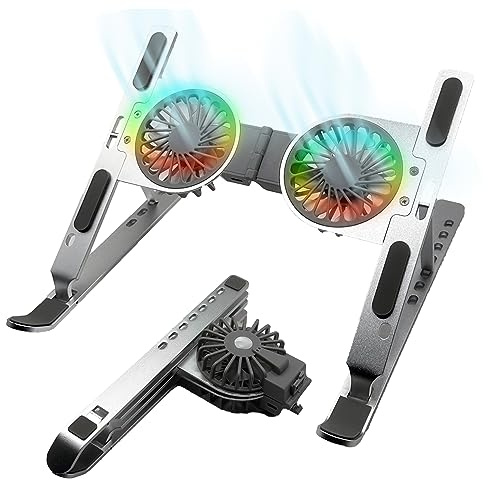 Adjustable Laptop Stand with Cooling Fan, Portable Foldable Laptop Holder, Ergonomic Multi-Angle Laptop Riser for Desk, Compatible with MacBook Pro/Air, Dell, HP, Lenovo, Samsung, 10-17 Inch Notebooks