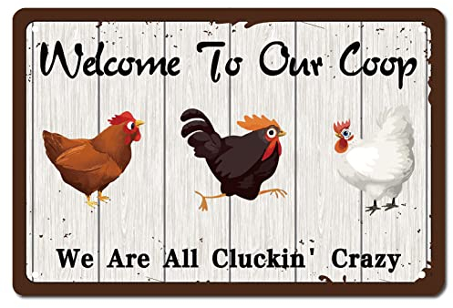CREATCABIN Targa in Metallo Gallo Gallina Welcome To Our Coop We Are all Cluckin' Poster Citazioni Decorazione Vintage Appendere alla Parete per Fattoria Fattoria Fattoria Cortile Casa Soggiorno