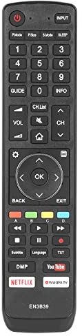 EN3B39 Control Remoto Compatible con Hisense TV H43N5705 H49N5705 H49N5700 H50N5905 H50N6800 H55N6800 H55NU8700 H45N5750 H65N5750 H65NU8700 Sustitución Controlador con Netflix Youtube Botones