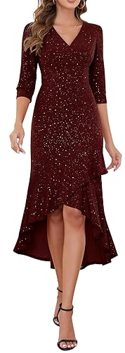 Berylove Ballkleider Damen Lang Pailletten Kleid Damen Kleid Festlich Lang Brautjungfernkleider Abendkleider Elegant Für Hochzeit Kleider Elegant BLP7065 DarkRed M
