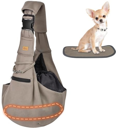 CUBY Hundetragetasche, Sommer Tragetücher Hunde, freihändiges atmungsaktives Mesh verstellbar für kleine Hunde und Katzen (Verstellbarer Schultergurt, Braun)