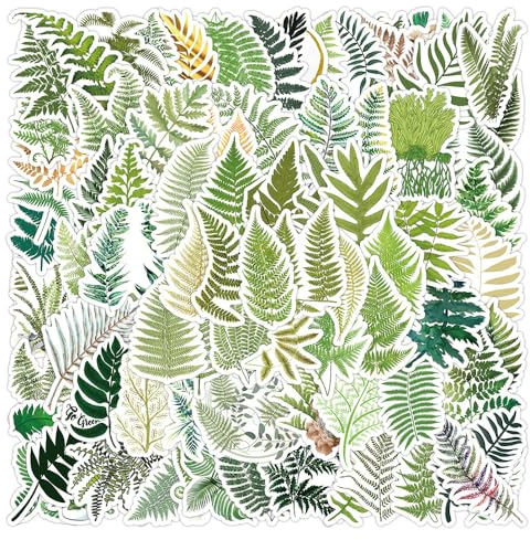 Farn Pflanze Aufkleber 100 Stück Niedliche Grüne Leaf Sticker für Wasserflasche Scrapbook Skateboard Laptop Gepäck Fahrrad Auto,Vinyl Wasserfeste Farn Blätter Aufkleber für Kinder Erwachsene Mädchen