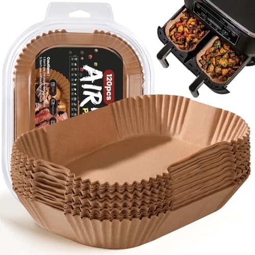 120 Piezas Papel Freidora Aire Dual Zone, 20,5x14CM Rectangular Papel Para Freidora de Aire, Desechable Antiadherente Papel Air Fryer de Horno Compatible con Cecotec/Masterpro/Ninja AF300EU/ AF400EU
