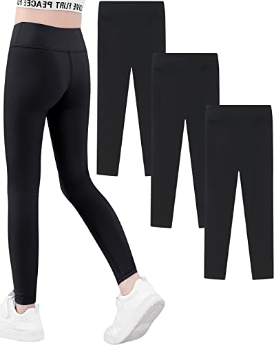 Domee Mädchen Sport Leggings Sporthosen Einfarbig 3er-Pack Schwarz 158-164 (Herstellergröße 170)