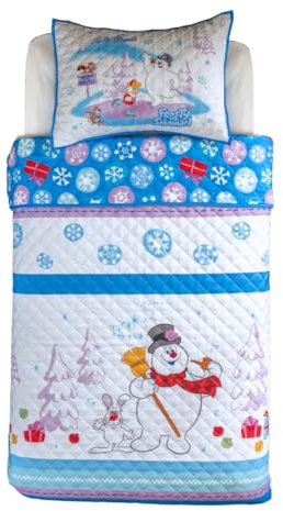 Franco Frosty The Snowman Holiday & Christmas Quilt Bedding Super Soft 3-teiliges Kissenbezug und Steppdecken-Set, volle Größe 223,5 x 233,7 cm, (100% offizielles Lizenzprodukt)