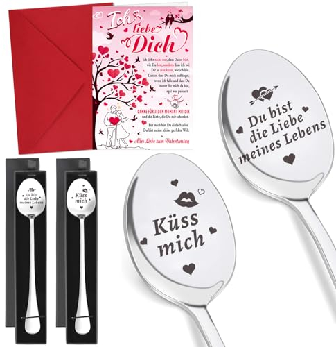 HOWAF 2 Ich Liebe Dich Löffel mit Gravur, Kaffeelöffel Liebeslöffel für Paare Partner, mit Ich Liebe Dich Karte, Weihnachten, Hochzeitstag, Jahrestag Geschenk