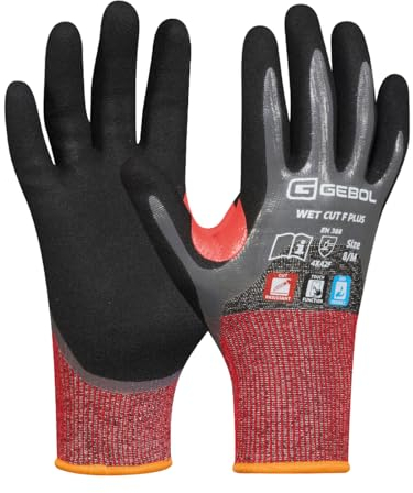 Gebol Wet Cut F Plus (1 Paar) - Schnittschutzhandschuhe mit Nitril-Beschichtung, Touchscreen-Bedienung, Waschbar bis 40°C, Recycelte PET-Materialien, für Herren, XL (Gr. 10)