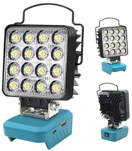 Compatible con Makita 18V Suministro de Energía de La Batería Luces de Trabajo,34W 5000Lm Lámparas Led Sin Cuerda,Luz de Trabajo de Inundación Portátil Linterna con Puerto de Carga USB Camping