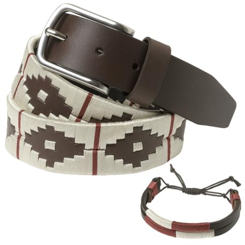 PELPE Argentinischer Ledergürtel mit passender Schnur und Lederarmband. Auf Leder gestickter Gürtel für Männer und Frauen. Argentinische Pologürtel