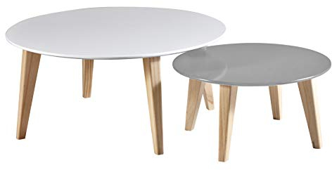 habeig Zweiteiliger Beistelltisch-Set 299015, runder Tisch und Holzbeine, weiß-grau, Wohnzimmertisch