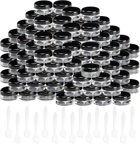 Lot de 150 petites boîtes vides de 3g - En plastique transparent avec bouchon à vis - Pour baume à lèvres, lotion, cosmétiques (Noir)