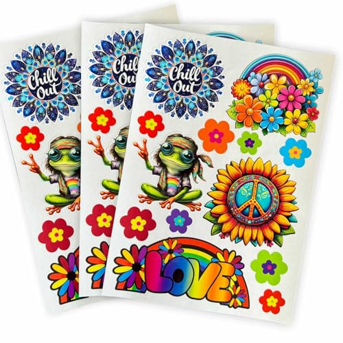 Peace Love Hippie Aufkleber Set - Bogengröße DIN A4 - Aufkleber/Sticker für Auto, Camper, Laptop, Koffer, Roller - Wetterfest, UV-Beständig